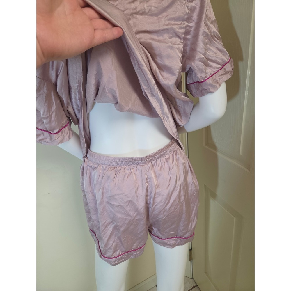 Silksilky 100% Silk Pajama Set Womens Medium Dusty Rose Pink Short Sleeve Shorts - Picture 10 of 12